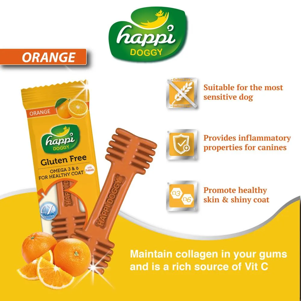 10 FOR $12: Happi Skippi (Doggy) Zest Orange 4 Inch Dental Dog Chew 25g