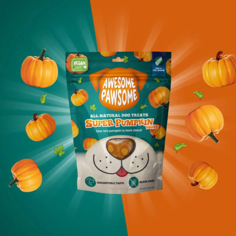 4 FOR $14: Awesome Pawsome Super Pumpkin Grain-Free Vegetarian Dog Treats 3oz