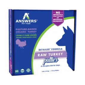 Answers Pet Food Detailed Formula Turkey Raw Frozen Dog Food 4lb 8oz Patties