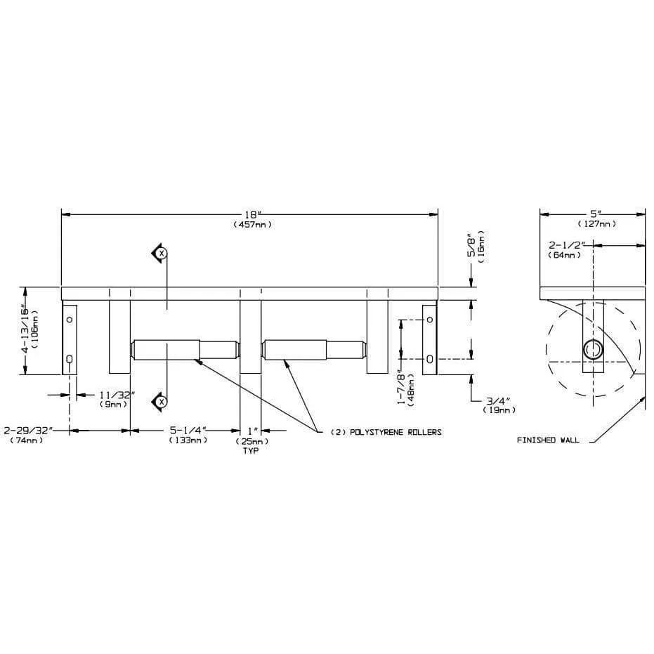 ASI 0697-GAL Commercial Toilet Paper Dispenser/Shelf, 5" W x 18" L, Wall-Mounted, Stainless Steel w/ Satin Finish