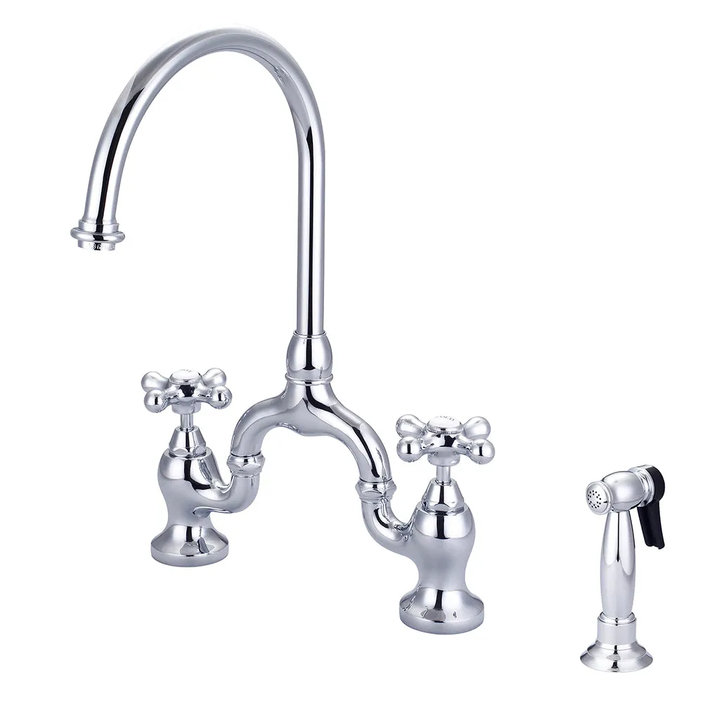 Banner Kitchen Bridge Faucet with Metal Button Cross Handles