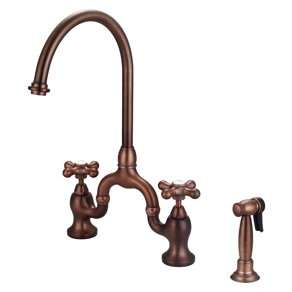 Banner Kitchen Bridge Faucet with Metal Button Cross Handles