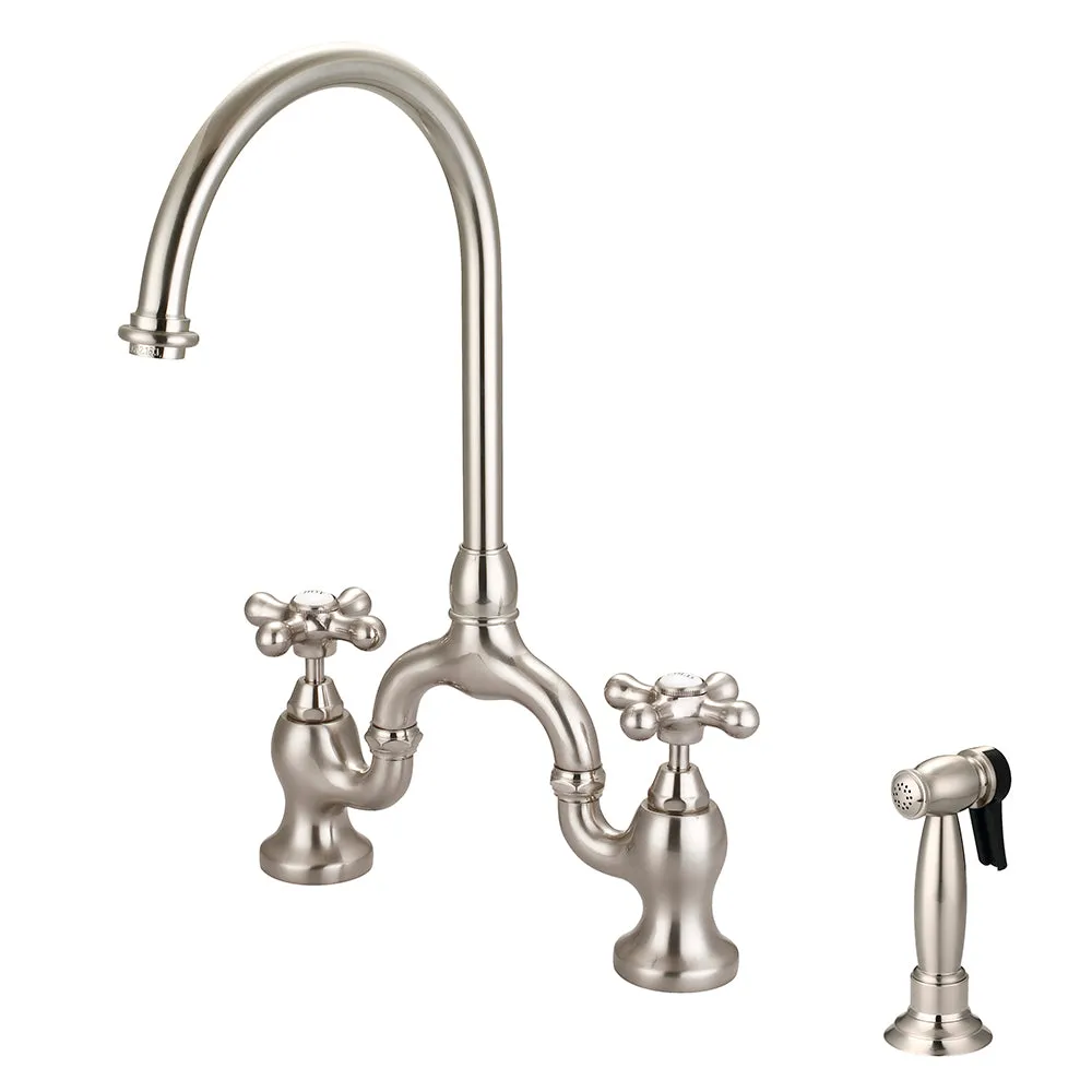 Banner Kitchen Bridge Faucet with Metal Button Cross Handles