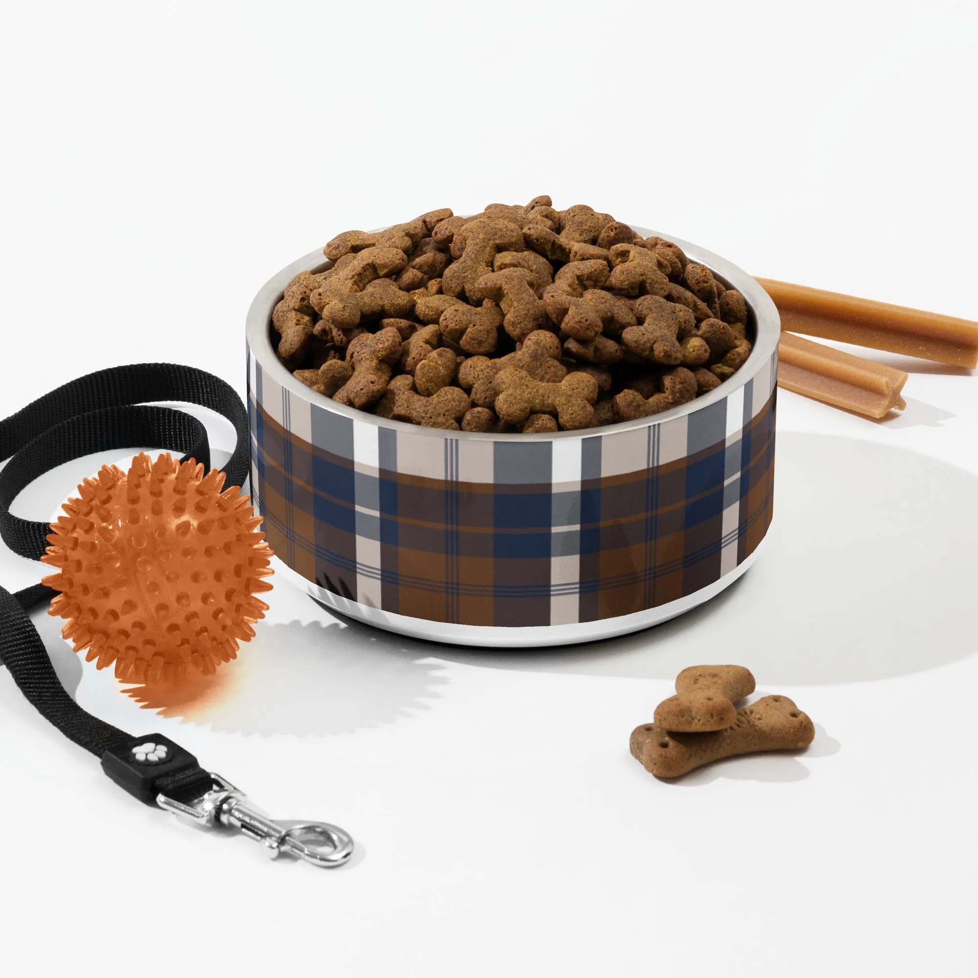 Brown and Navy Blue Preppy Plaid Pet Bowl