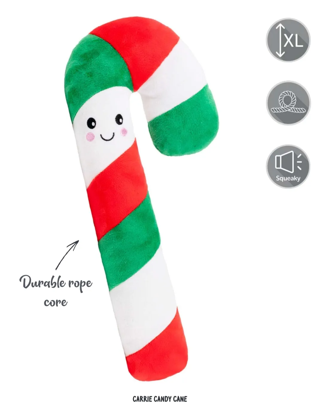 Carrie Candy Cane | Giant Plush Christmas Dog Toy by Cupid & Comet