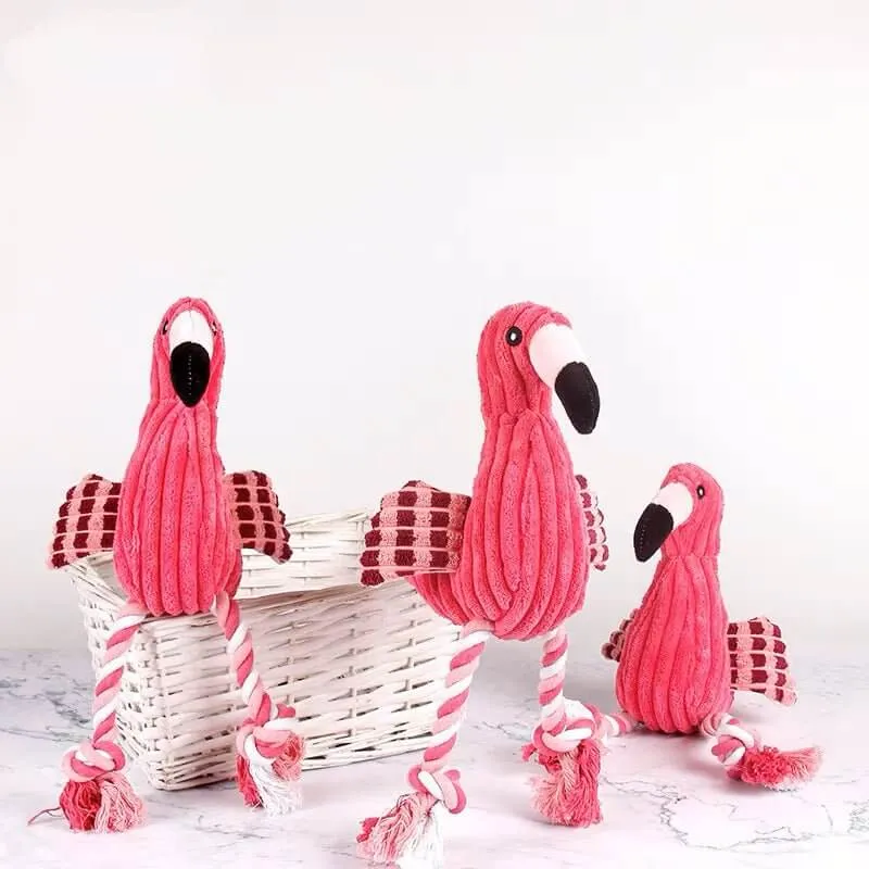 Cute Flamingo Squeaky Teething Plush Rope Toys for Puppy Small Medium Dogs