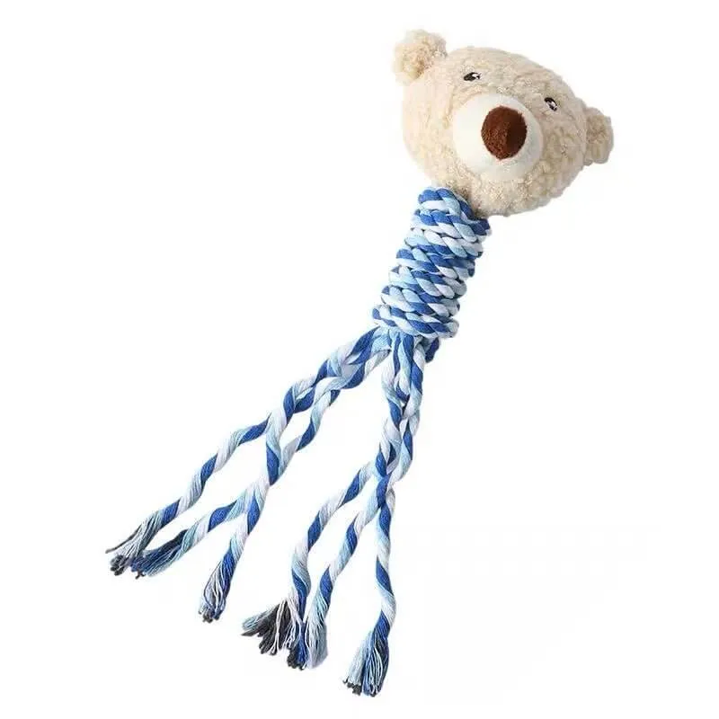 Dog Bear Teething Chew Squeaky Toy with Rope for Puppy Small Medium Dogs