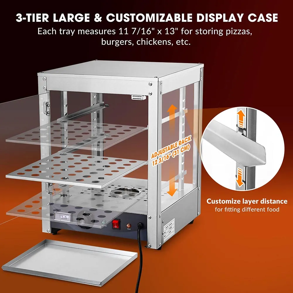 Food Warmer Display Cabinet 3-Tier 15x15x20 (Dimmable Light)