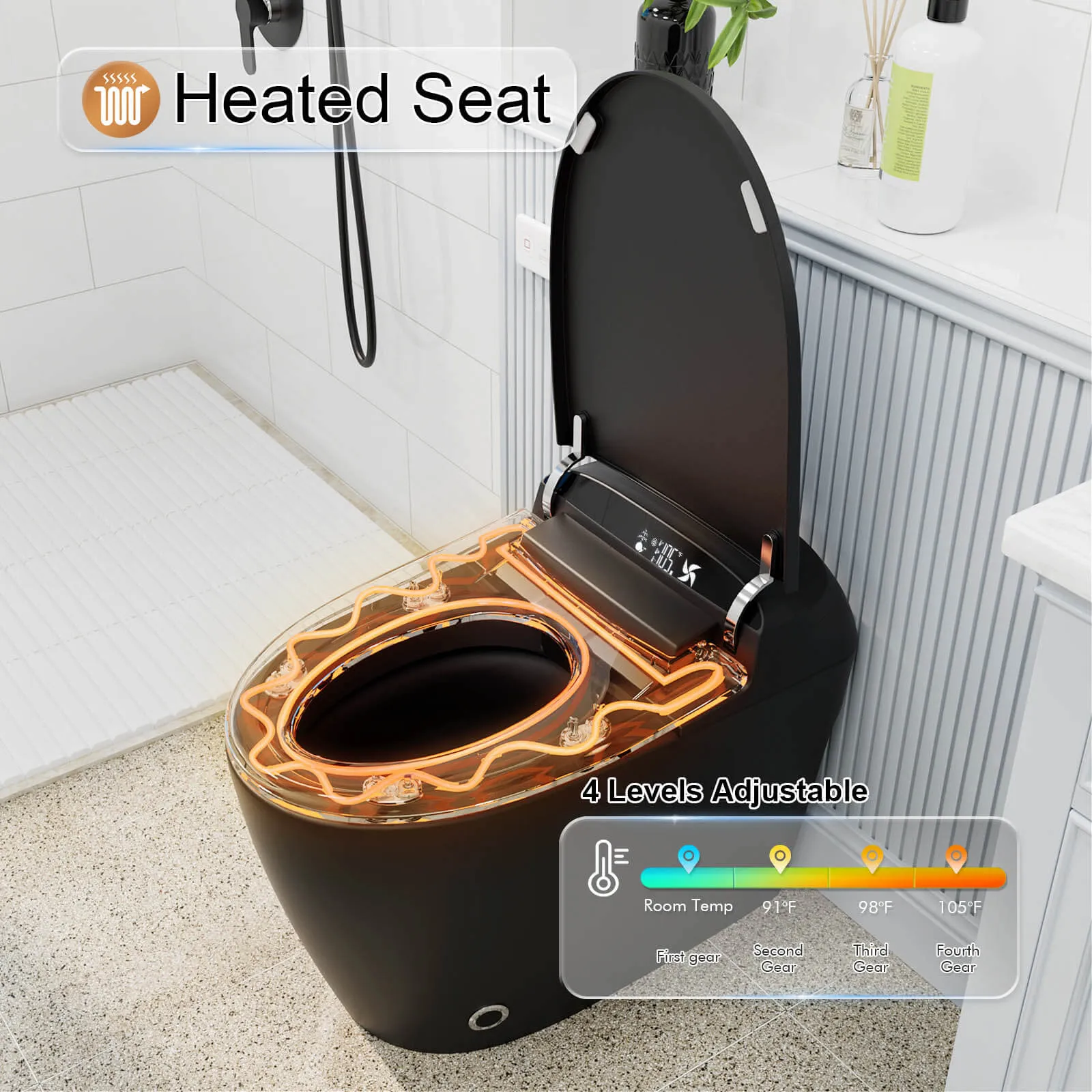 Giving Tree One-Piece Elongated Floor Smart Toilet with Bidet, Adjustable Mobile Drying