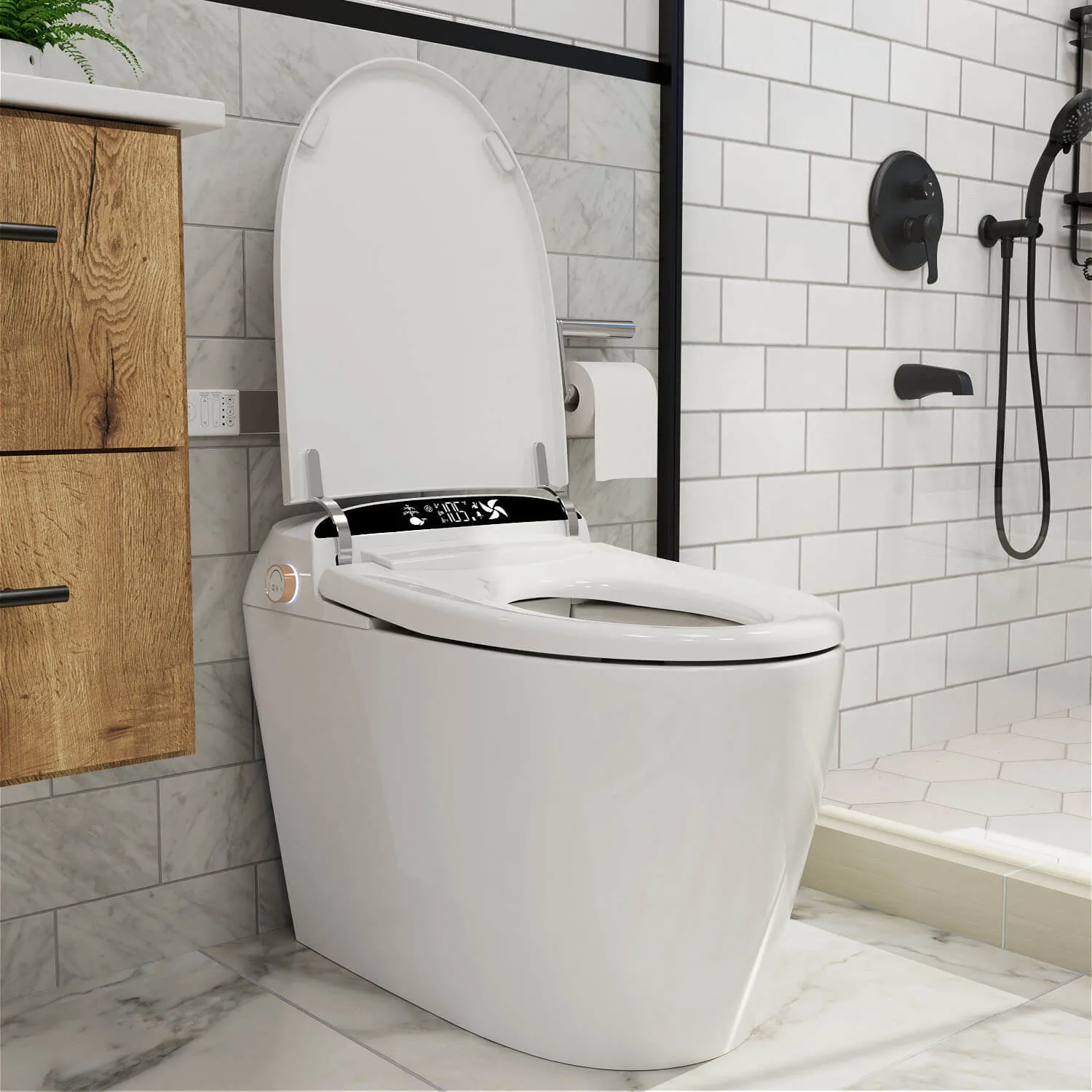 Giving Tree One-Piece Elongated Floor Smart Toilet with Bidet, Adjustable Mobile Drying