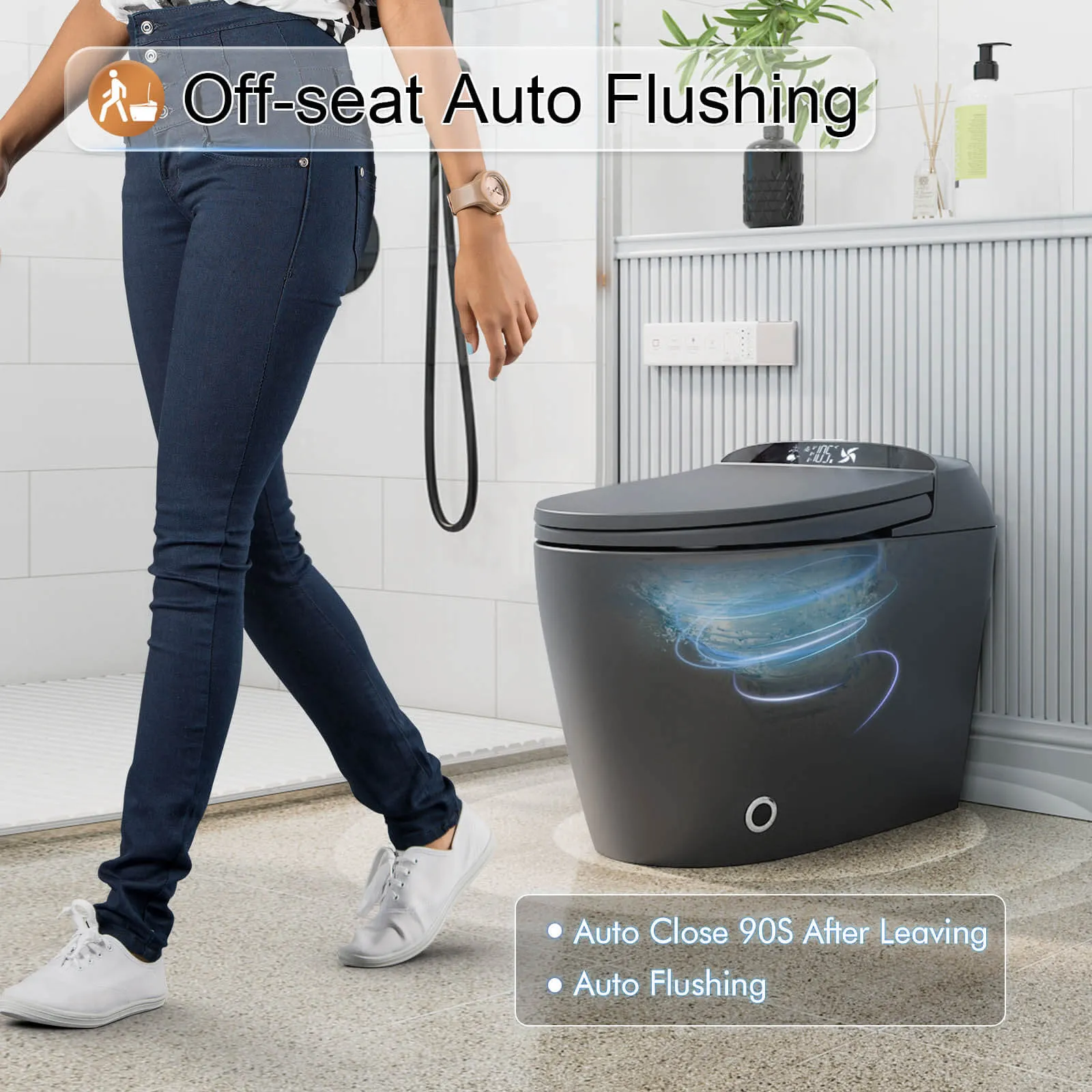 Giving Tree One-Piece Elongated Floor Smart Toilet with Bidet, Adjustable Mobile Drying