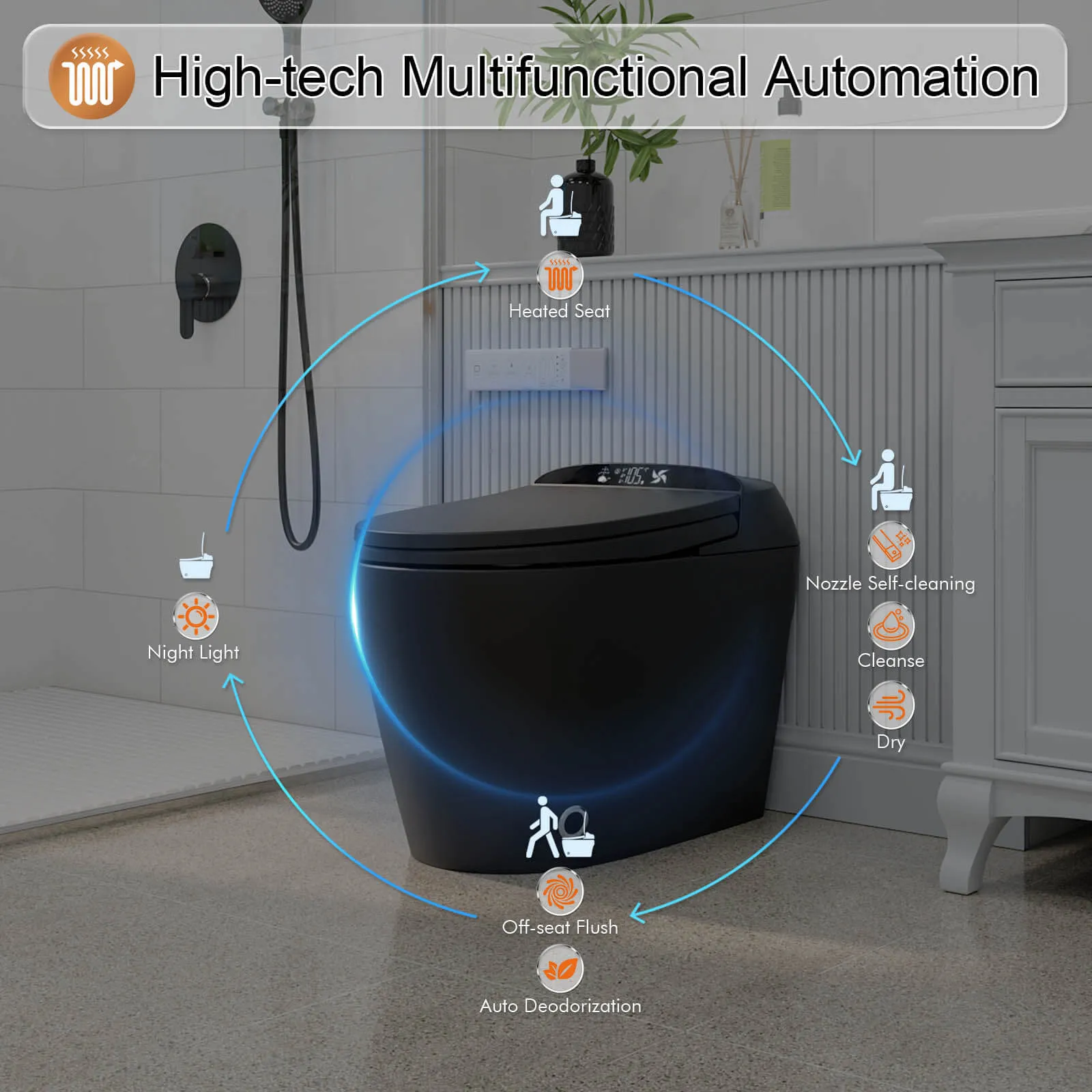 Giving Tree One-Piece Elongated Floor Smart Toilet with Bidet, Adjustable Mobile Drying