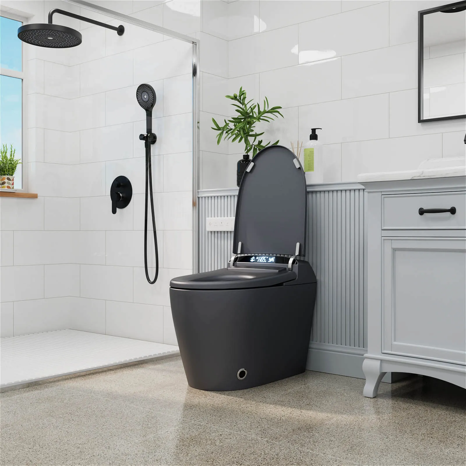 Giving Tree One-Piece Elongated Floor Smart Toilet with Bidet, Adjustable Mobile Drying