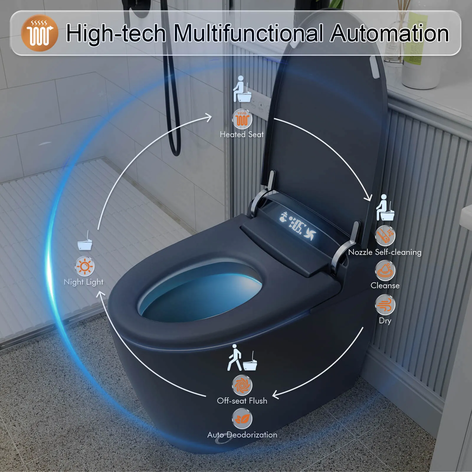 Giving Tree One-Piece Elongated Floor Smart Toilet with Bidet, Adjustable Mobile Drying