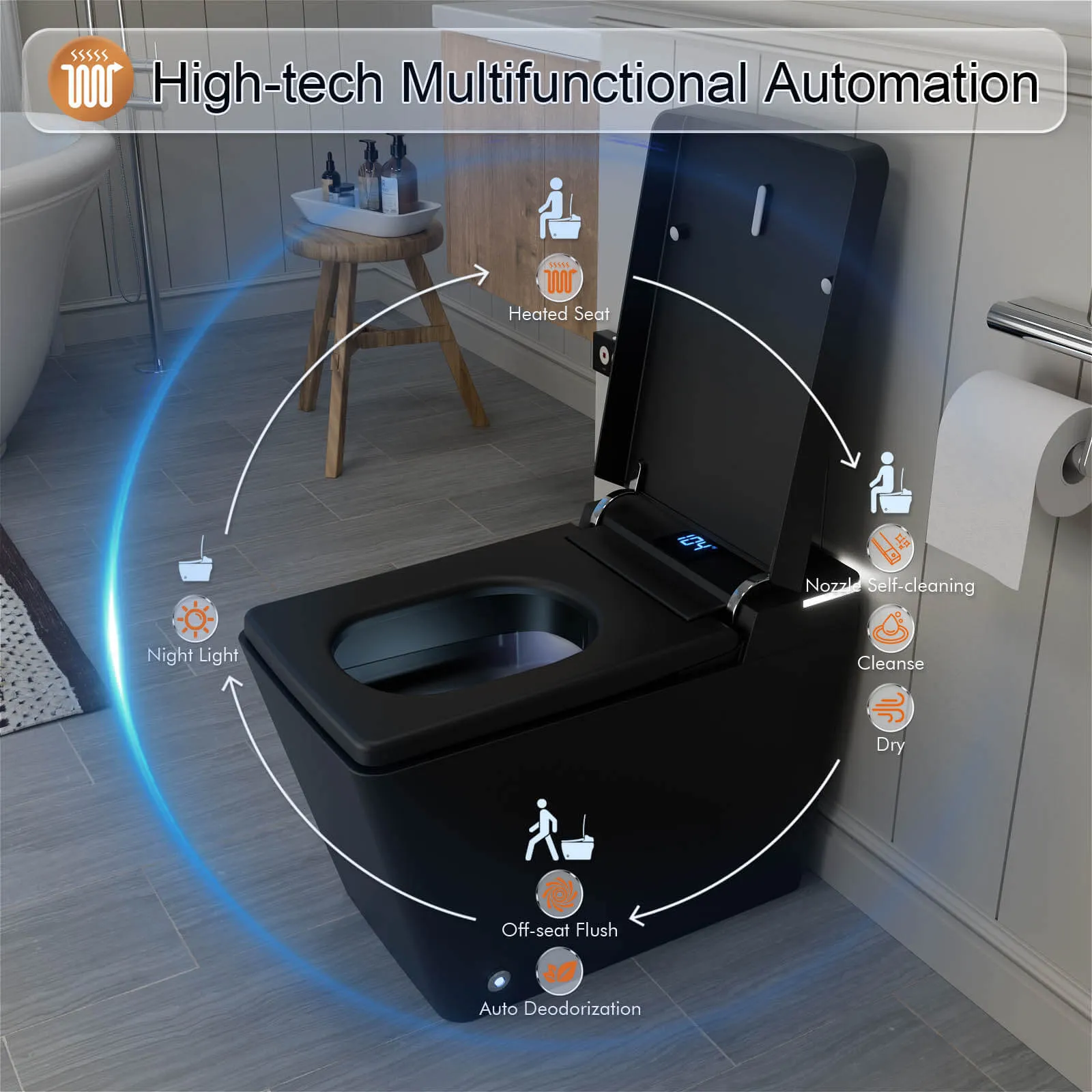 Giving Tree One-Piece Floor Mounted Square Smart Toilet with Remote Control and Automatic Cover