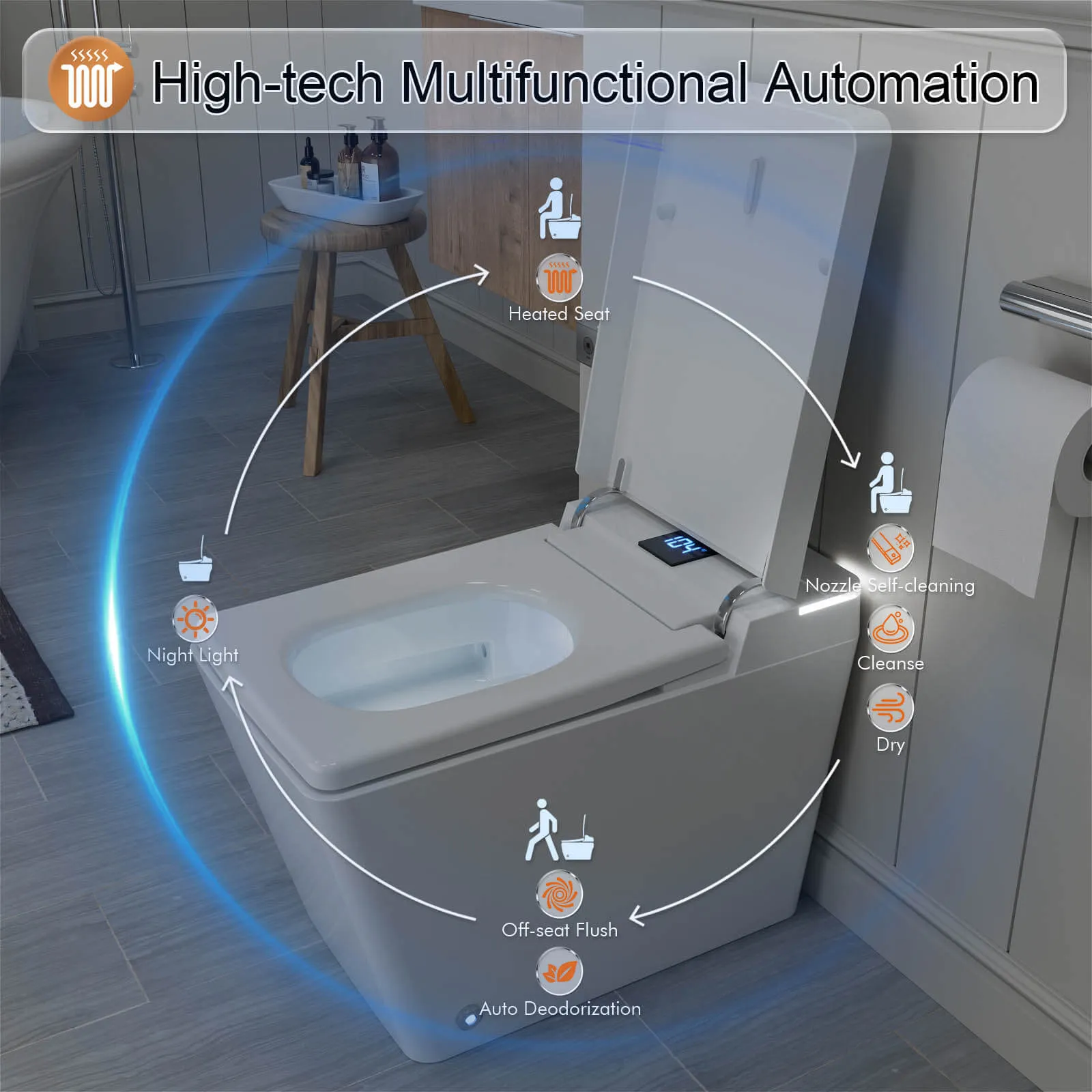 Giving Tree One-Piece Floor Mounted Square Smart Toilet with Remote Control and Automatic Cover