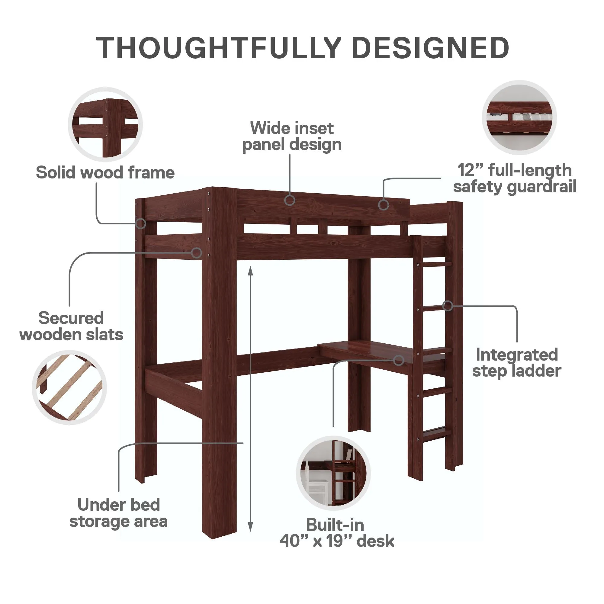 Jaymee Kids Wood Loft Bed with Desk