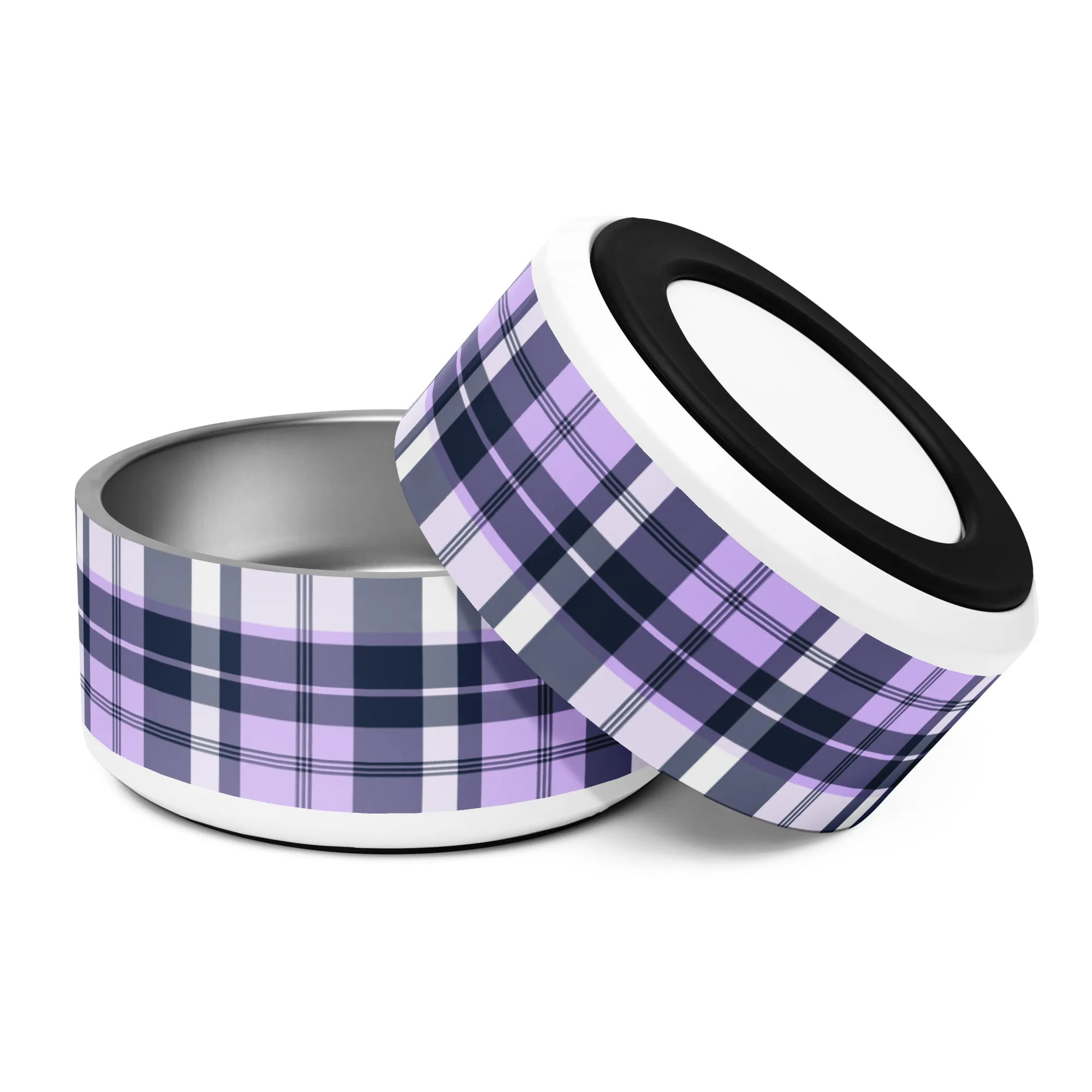 Lavender and Navy Blue Preppy Plaid Pet Bowl