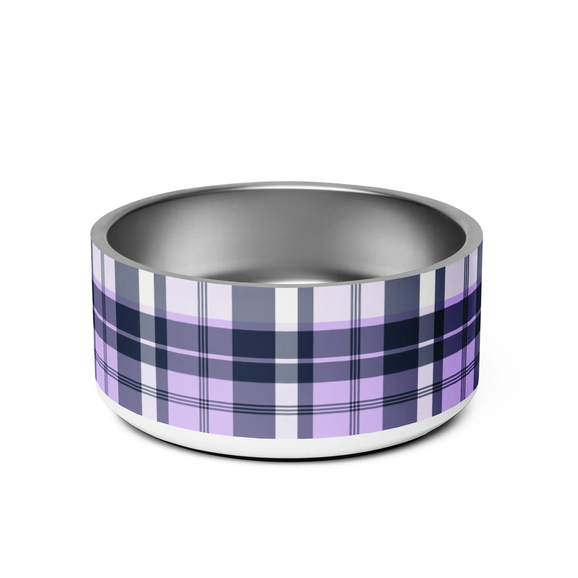 Lavender and Navy Blue Preppy Plaid Pet Bowl