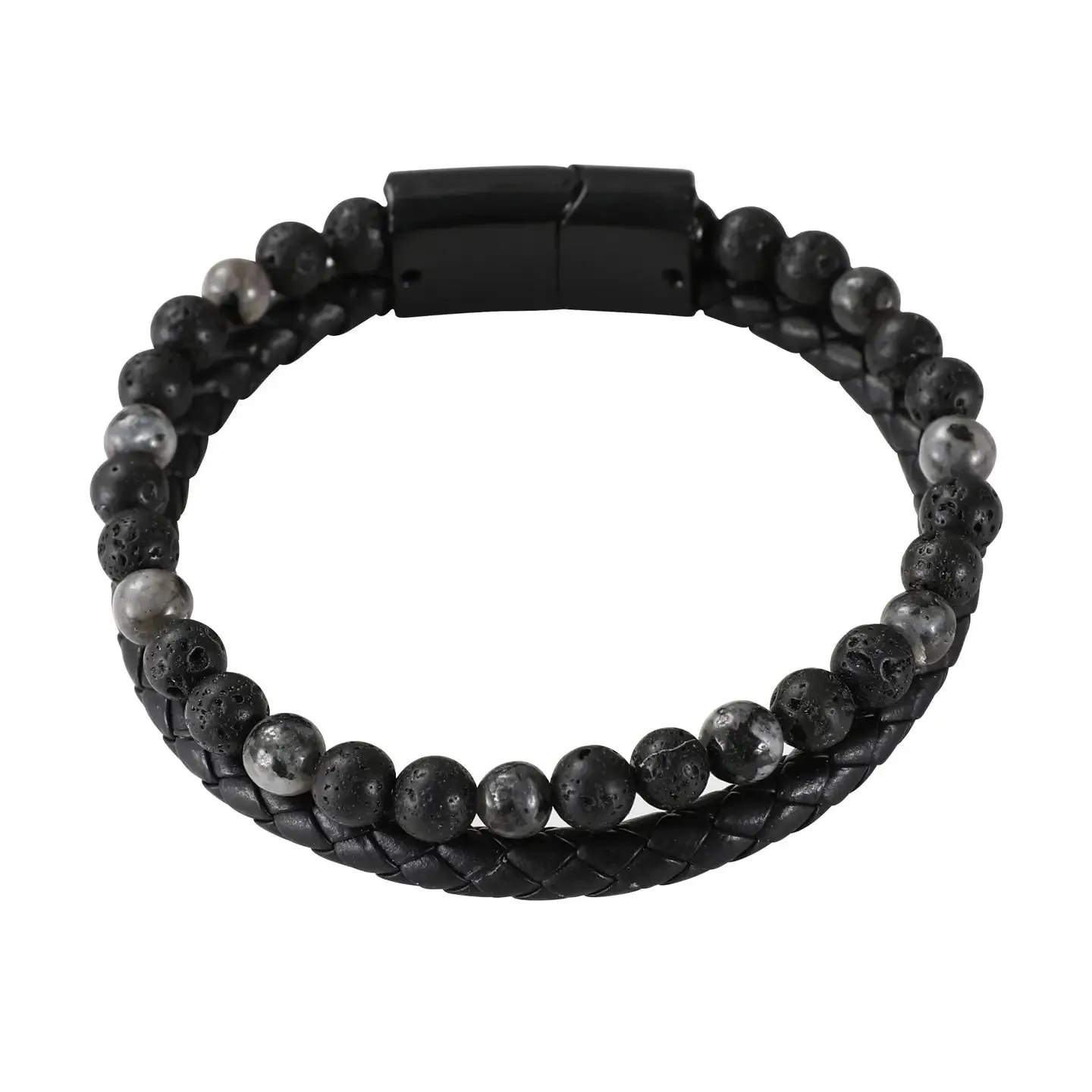 Mad Man Leather and Lava Rock Bracelet - Multiple Colors