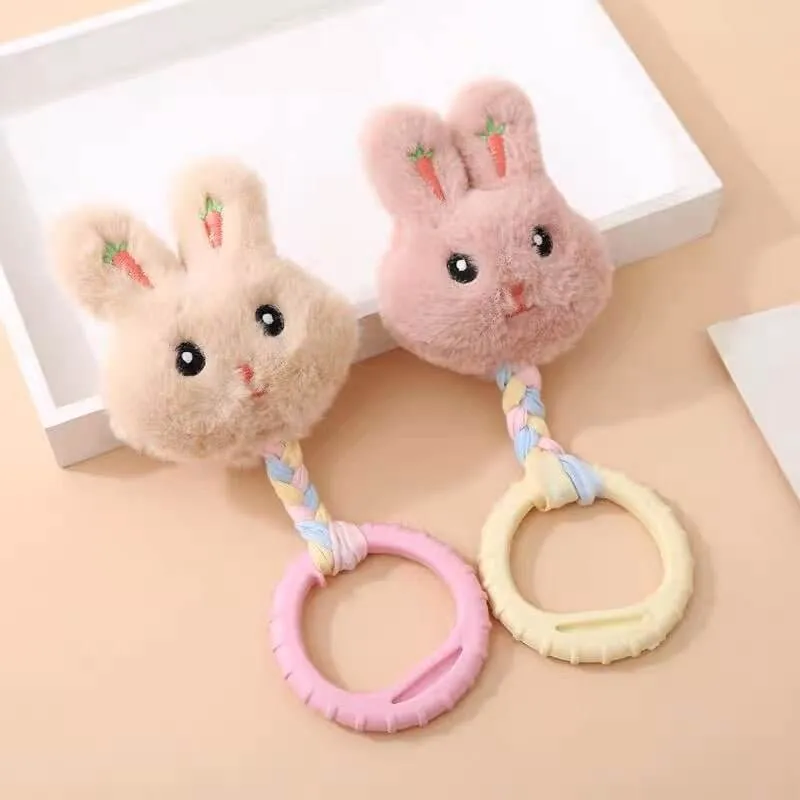 Plush Rabbit Dog Teeth Toy with TPR Rubber Chew Ring