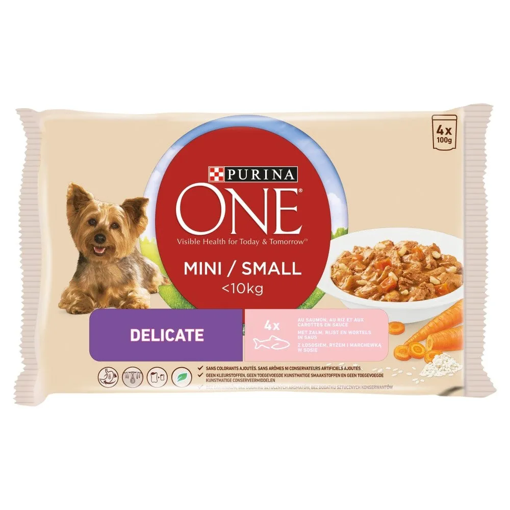 Purina One Mini Delicate - Wet Dog Food - With Salmon And Rice - 4 X 100G