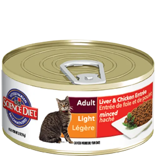 Science Diet Feline Adult Light, Liver & Chicken Entrée Minced Can Food, 5.5 oz