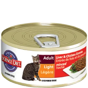 Science Diet Feline Adult Light, Liver & Chicken Entrée Minced Can Food, 5.5 oz