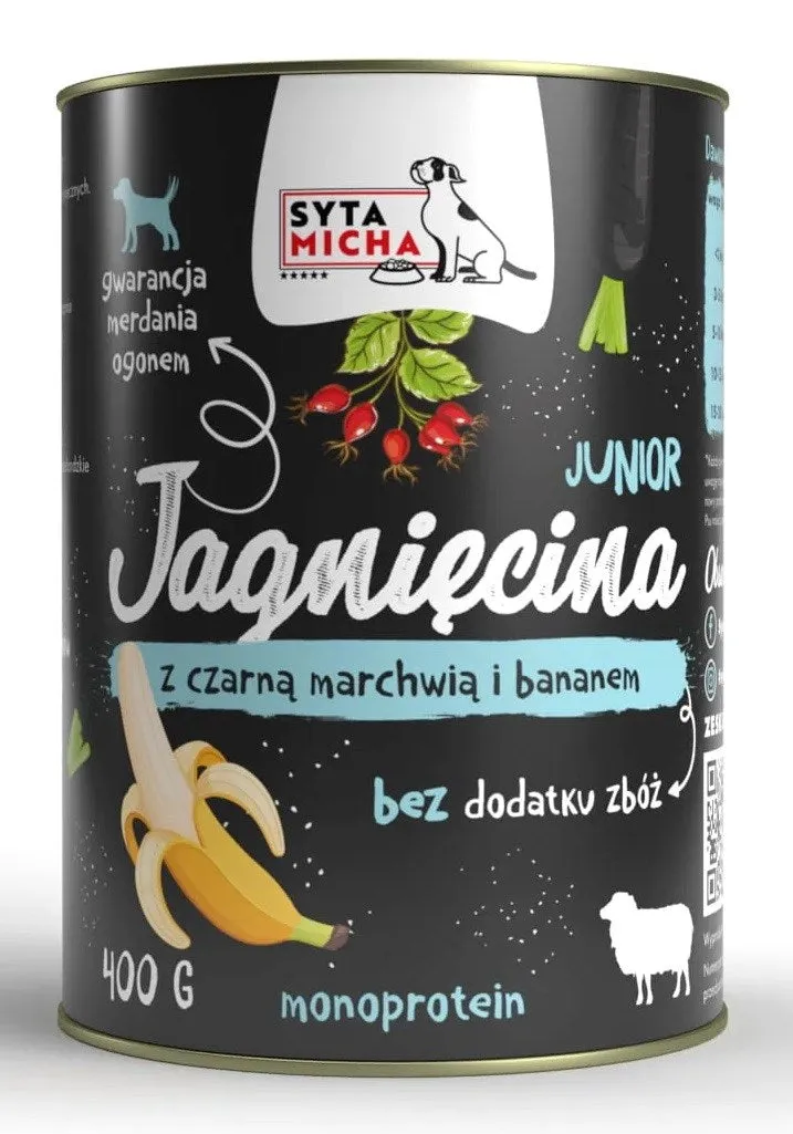 Syta Micha Junior Lamb With Black Carrot And Banana - Wet Dog Food - 400G