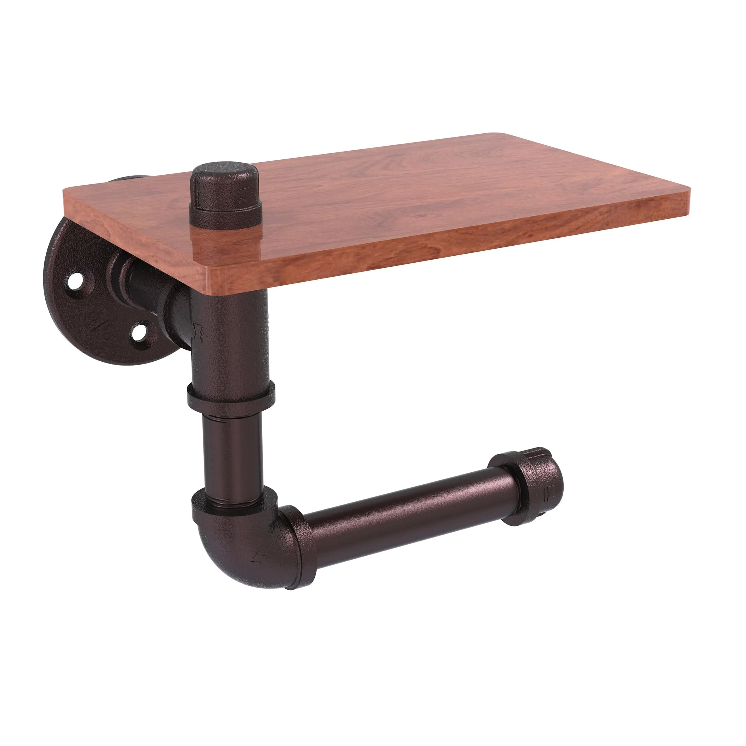 Toilet Paper Holder with Wood Shelf, Antique Bronze Finish