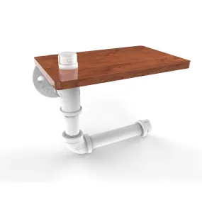 Toilet Paper Holder with Wood Shelf, Matt White Finish