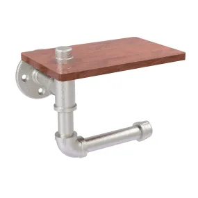 Toilet Paper Holder with Wood Shelf, Satin Nickel Finish