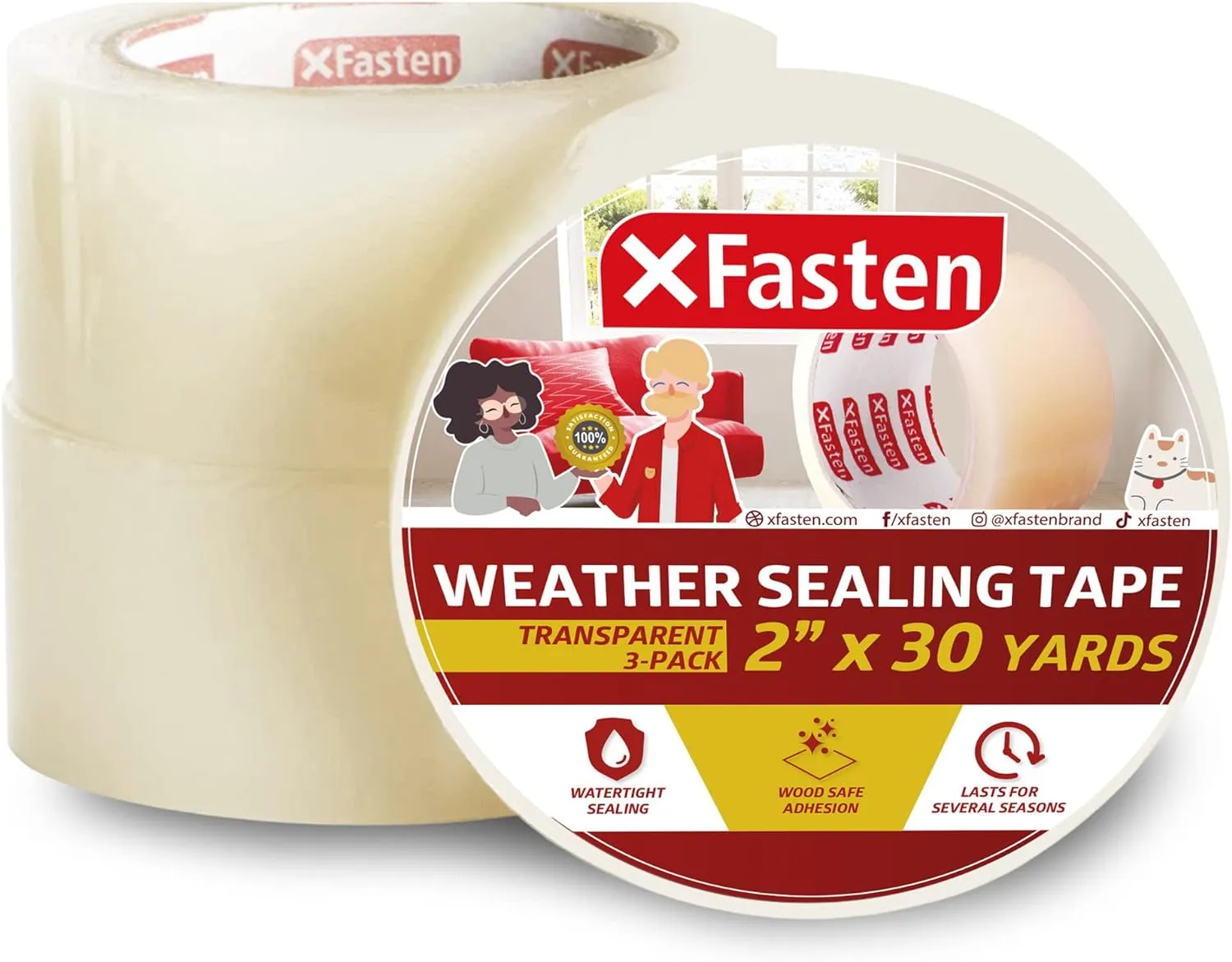 XFasten Window Weather Seal Tape | 2 Inches x 30 Yards | 3-Pack